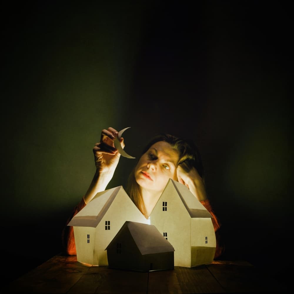 Woman and Paper Moon by Yaroslav Vasiliev-Apostol — canvas wall art