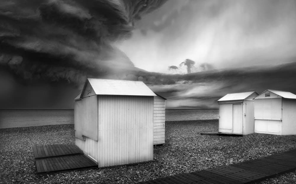 Stormy Beach Huts by Yvette Depaepe — canvas wall art
