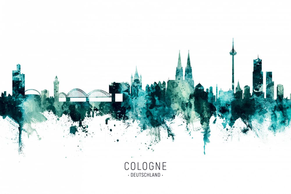 Cologne Watercolor Skyline by Michael Tompsett — canvas wall art
