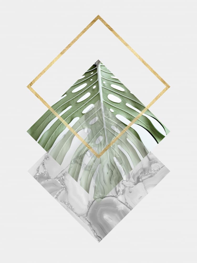 Monstera Leaf Gold Geometry by Vitor Costa — canvas wall art
