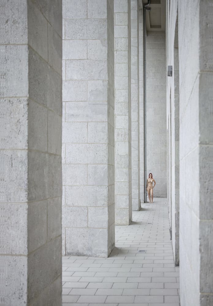 Nude Figure Stone Corridor by Michael Allmaier — canvas wall art