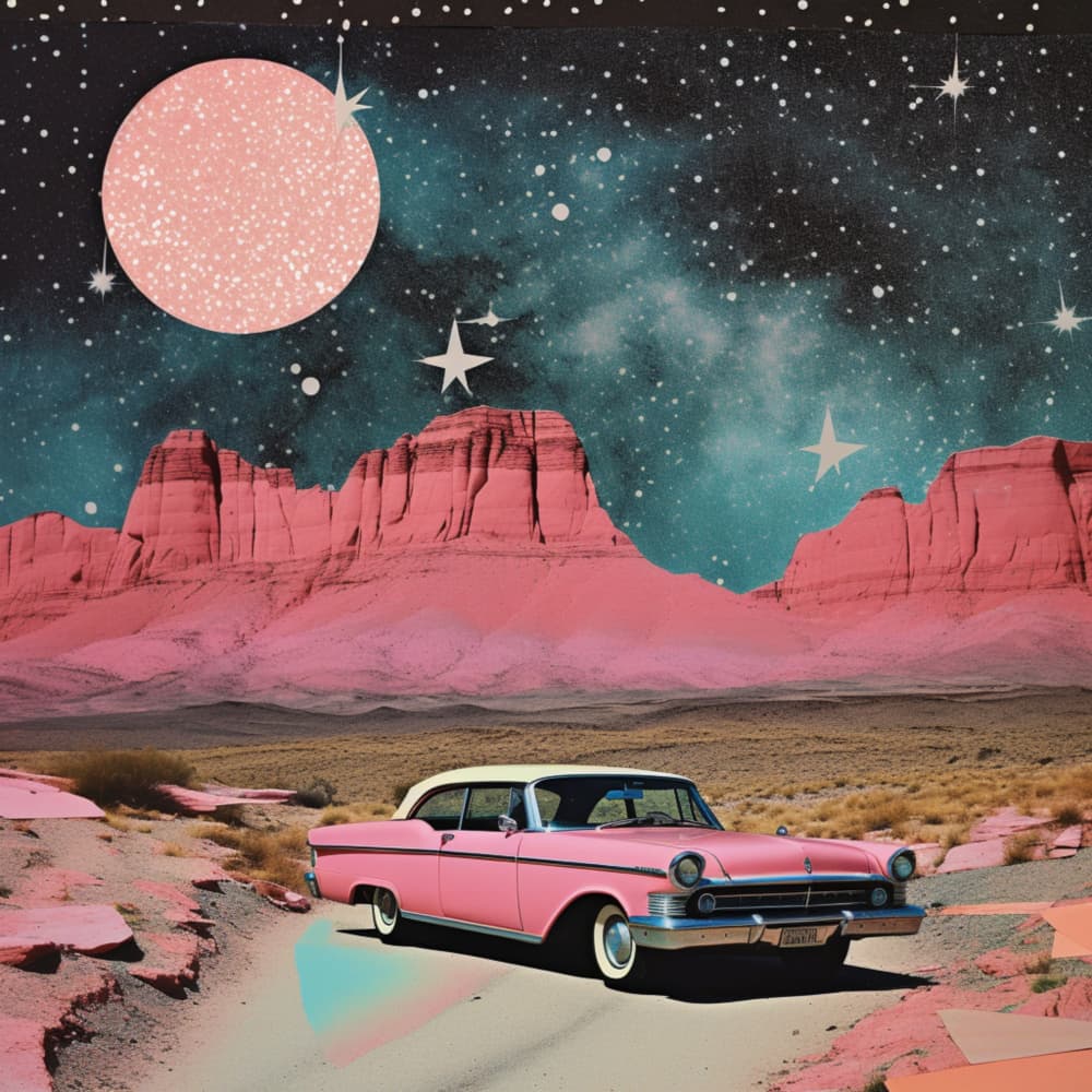 Retro Car Cosmic Desert by Samantha Hearn — canvas wall art