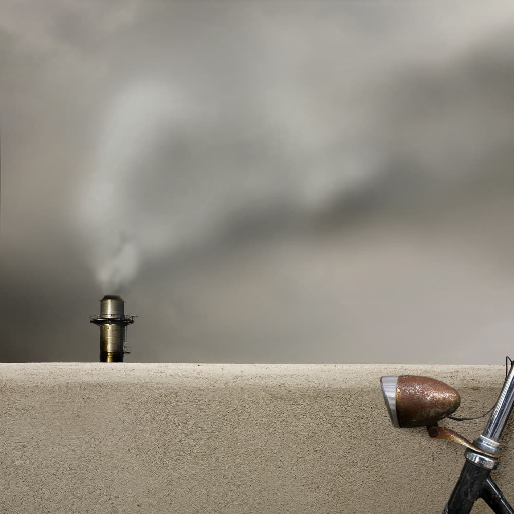 Smokestack and Bicycle by Juan Antonio Palacios — canvas wall art