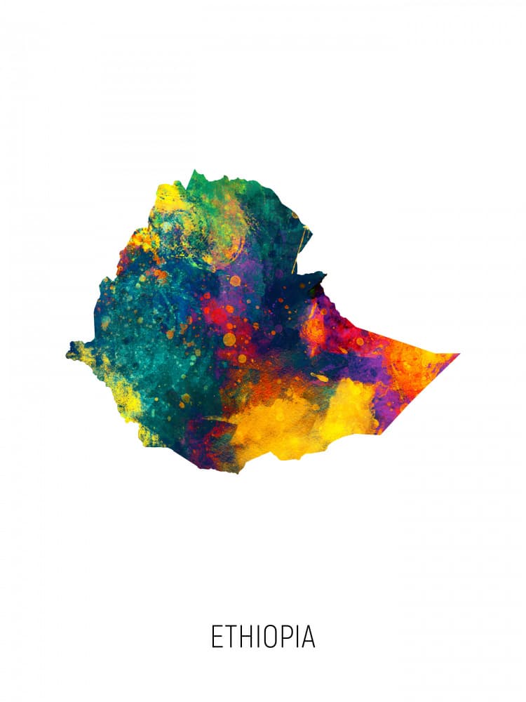 Ethiopia Watercolor Map by Michael Tompsett — canvas wall art