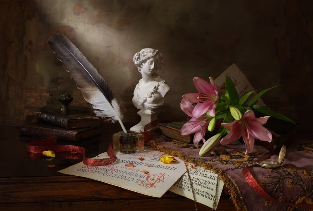 Quill and Pink Lilies by Andrey Morozov — canvas wall art