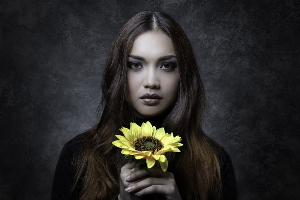 Moody Sunflower Portrait by Lita Pratikto — canvas wall art