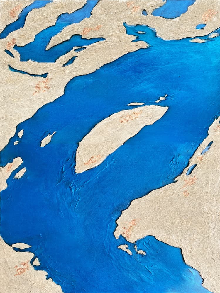 Winding Blue River Landscape by Alyson Storms — canvas wall art