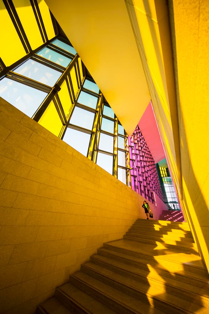 Vibrant Architectural Staircase by Filipe P Neto — canvas wall art