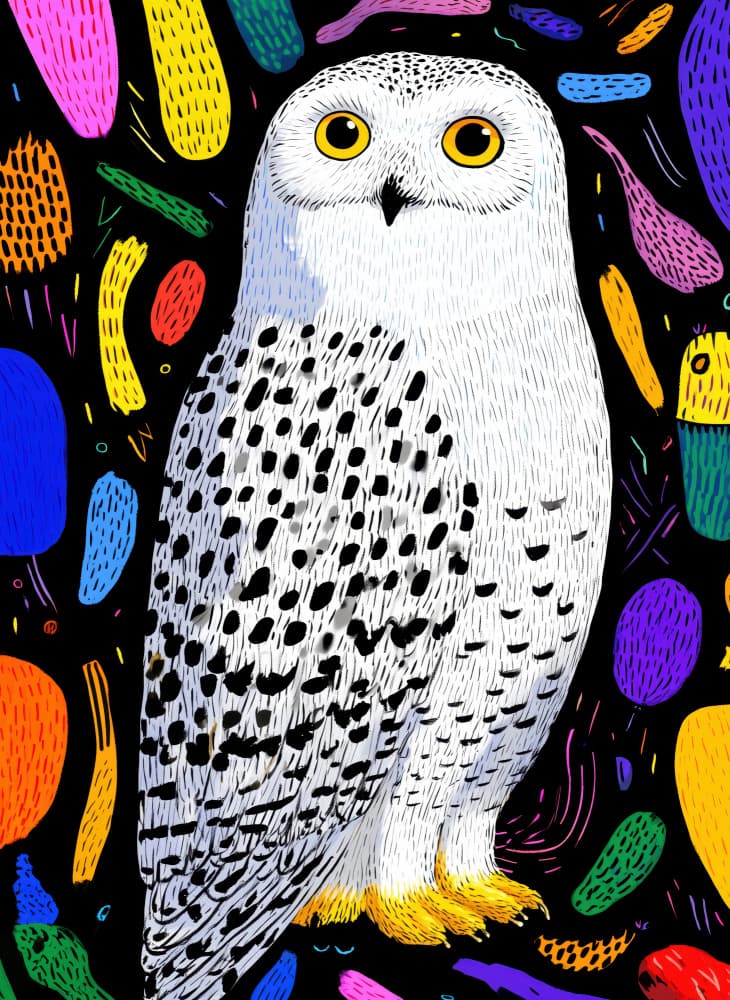 Vibrant Snowy Owl Art by Justyna Jaszke — canvas wall art