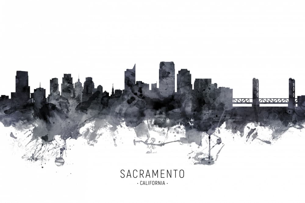 Sacramento Skyline Wash by Michael Tompsett — canvas wall art