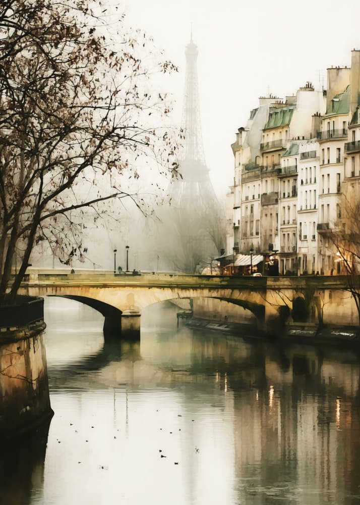 Misty Paris Eiffel Tower by Justyna Jaszke — canvas wall art
