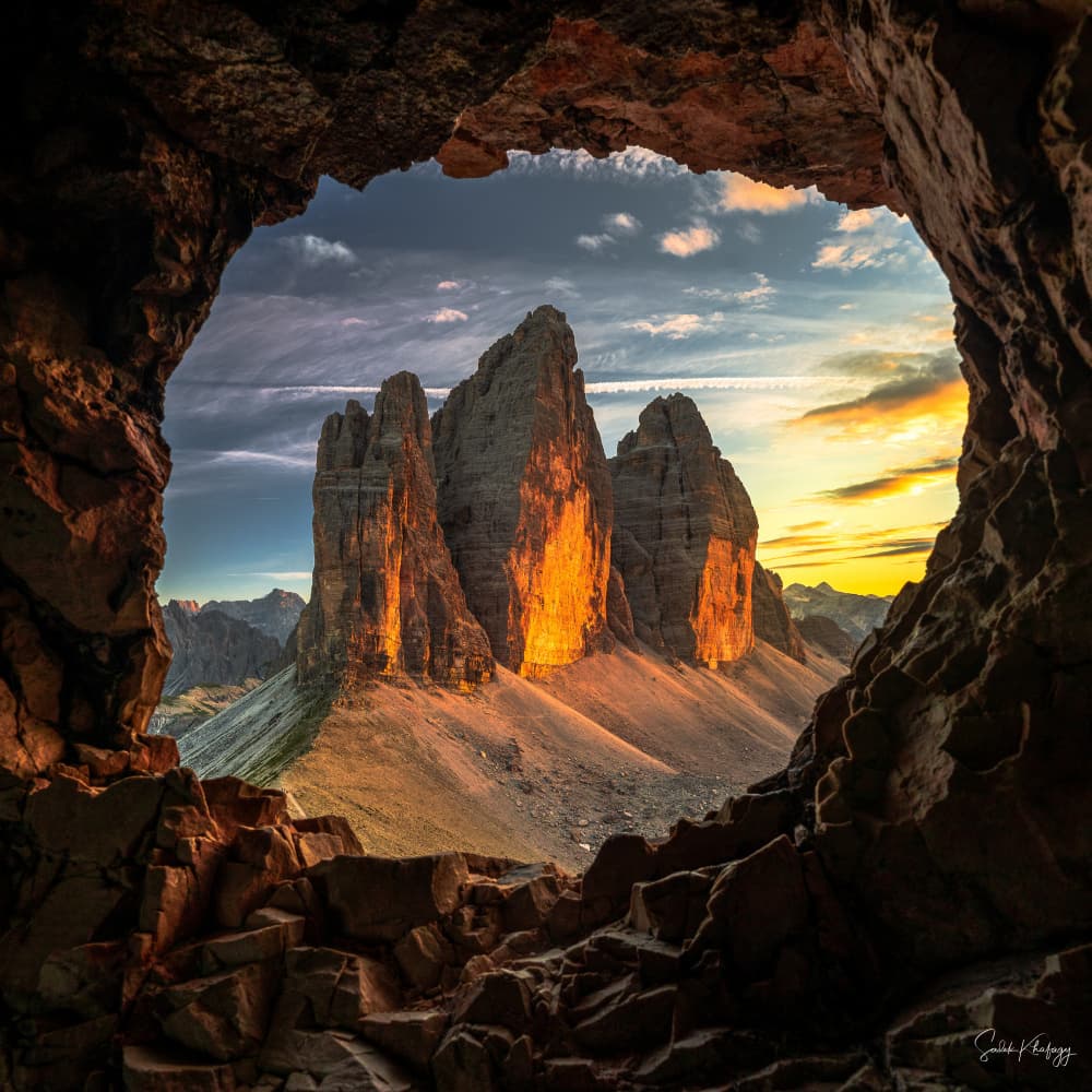 Golden Peaks Cave View by Sadek Khafagy — canvas wall art