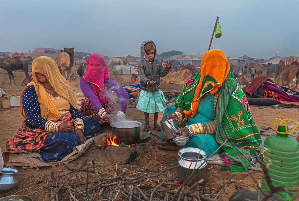 Indian Women Desert Fire by Shaibal Nandi — canvas wall art