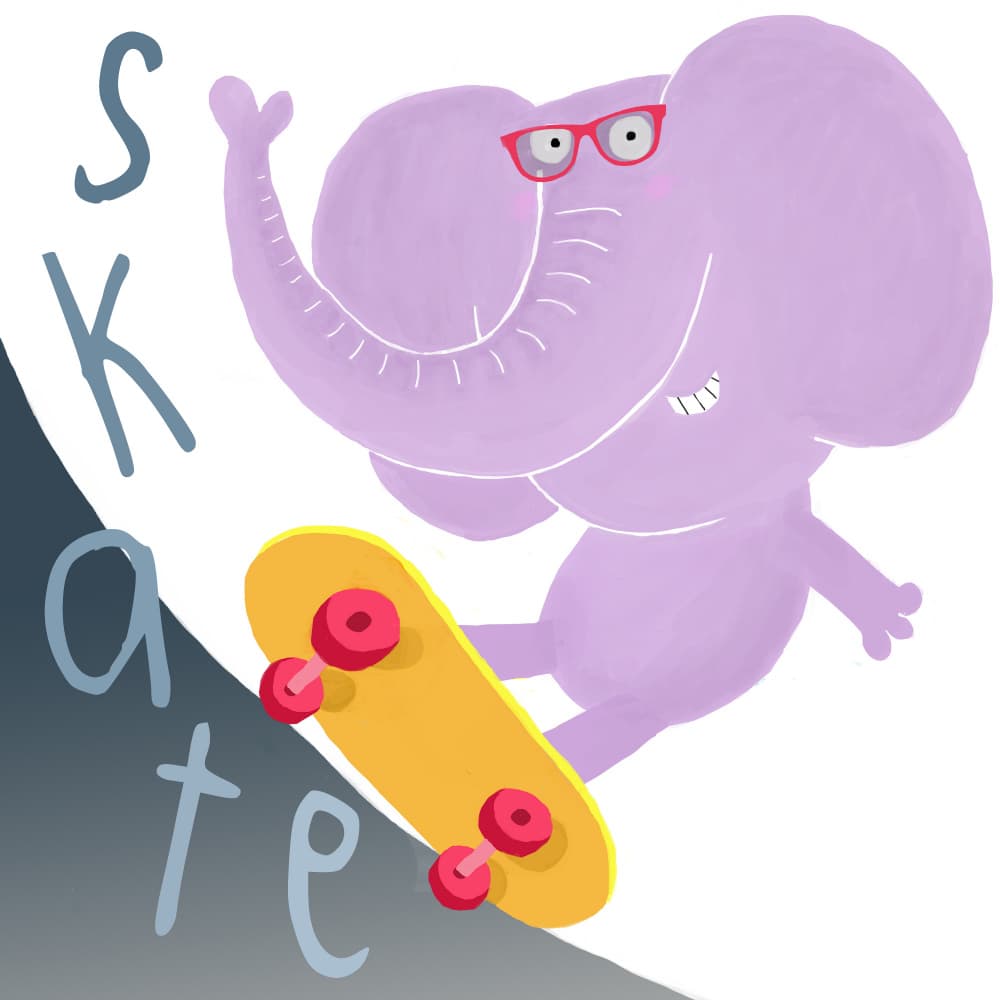 Happy Skater Elephant by Carla Daly — canvas wall art