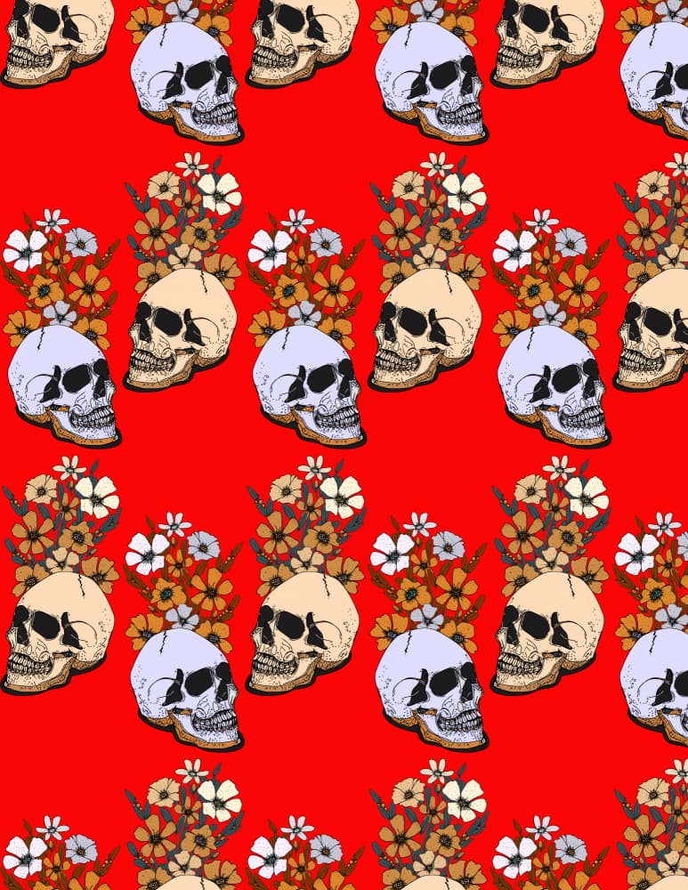 Red Skulls And Flowers by Nicholas — canvas wall art