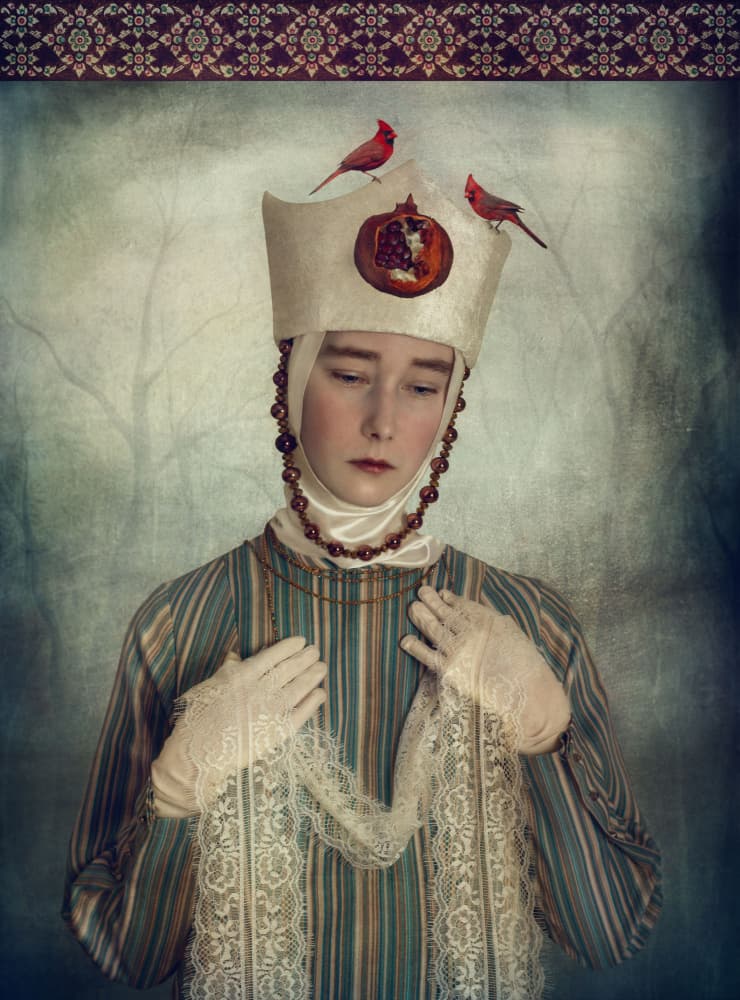 Woman With Pomegranate Hat by Svetlana Melik-Nubarova — canvas wall art