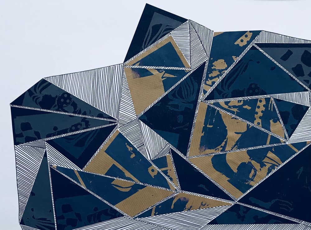 Geometric Blue Gold Figures by kellymariesmith — canvas wall art