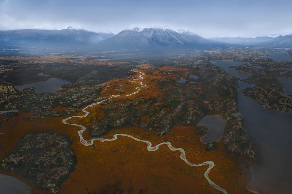 Winding River Landscape by Jennie Jiang — canvas wall art