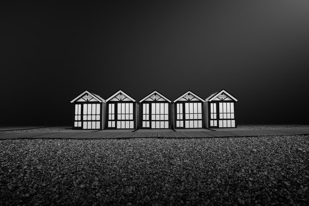 Five Beach Huts by Arnaud MAUPETIT — canvas wall art