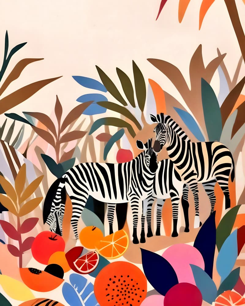 Tropical Zebras and Fruits by Uma Gokhale — canvas wall art