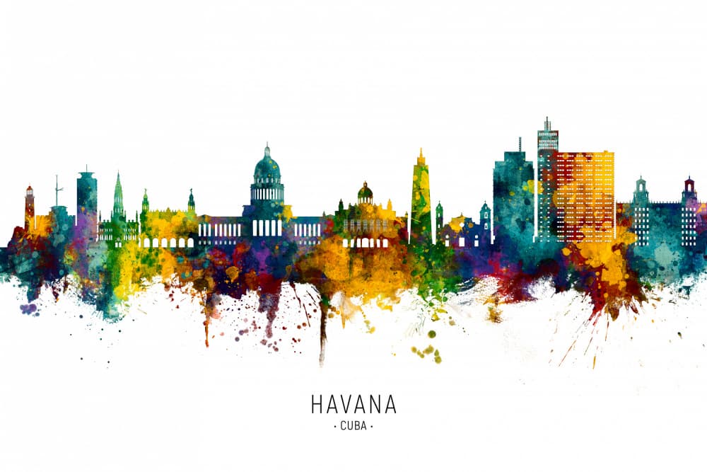 Colorful Havana Skyline by Michael Tompsett — canvas wall art