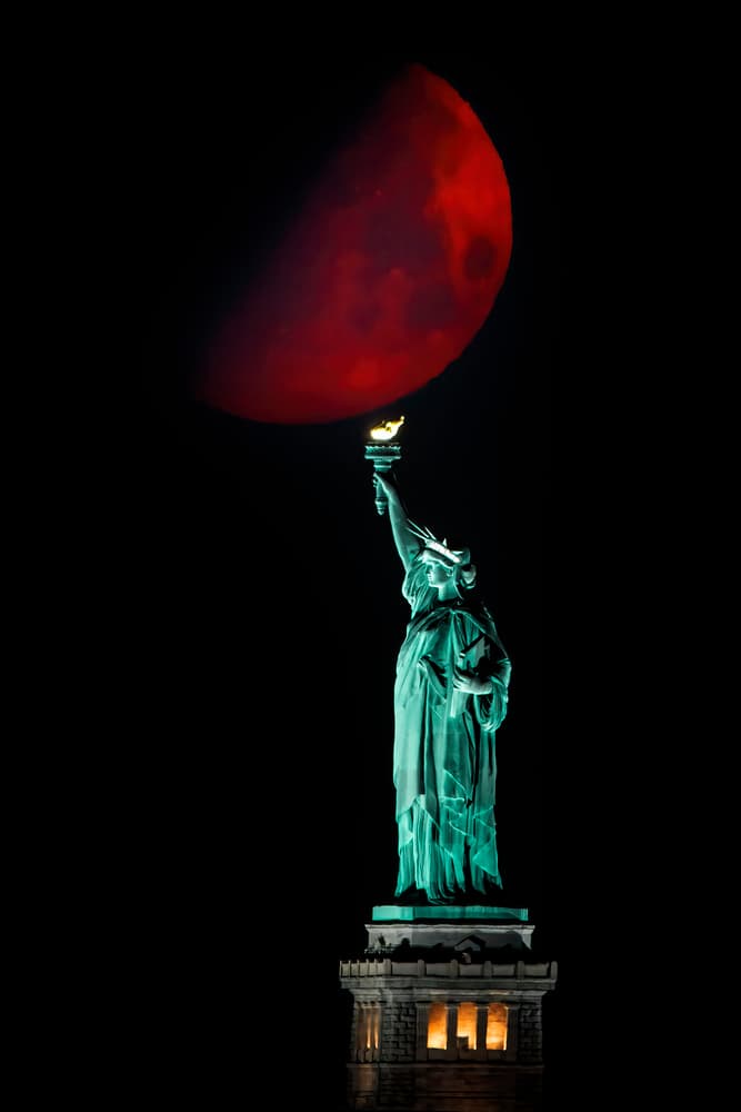 Lady Liberty Blood Moon by Hua Zhu — canvas wall art