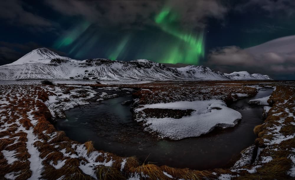 Northern Lights Winter Landscape by Javier de la Torre — canvas wall art