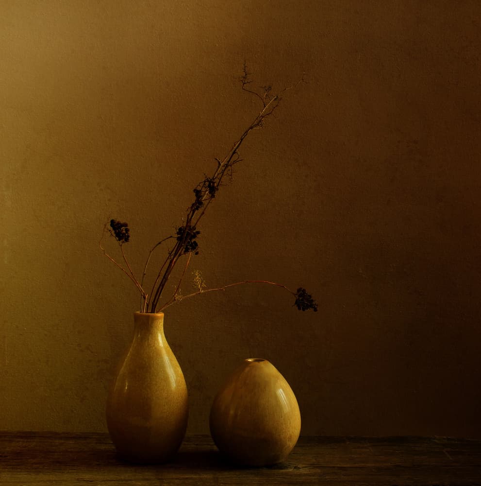 Earthy Vases Dried Branches by Margaret Halaby — canvas wall art