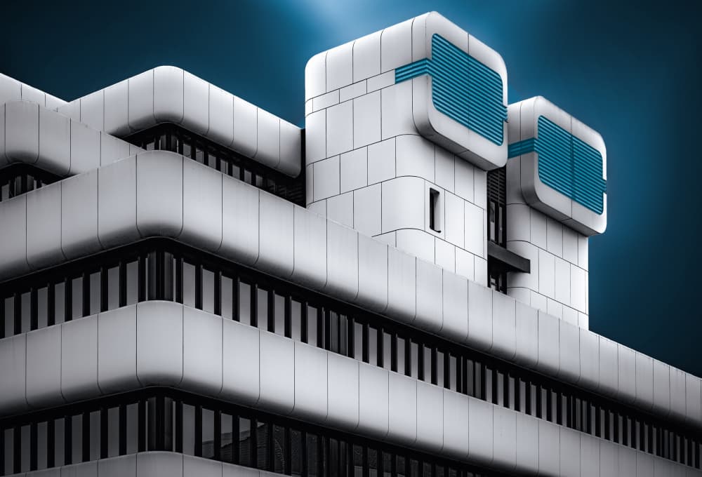 Modern Blue Architecture by Roland M Schwerdtfeger — canvas wall art