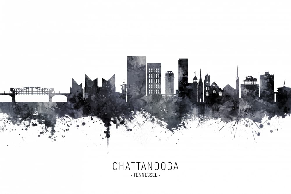 Chattanooga Skyline Watercolor by Michael Tompsett — canvas wall art