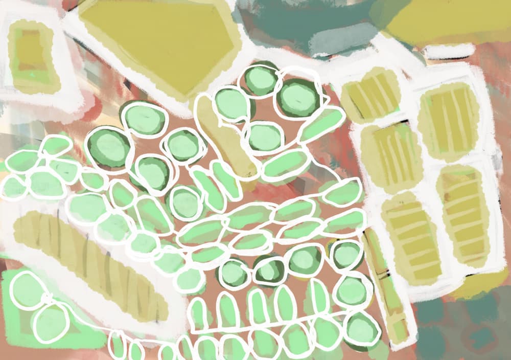 Earthy Green Abstract Forms by Sharyn Bursic — canvas wall art