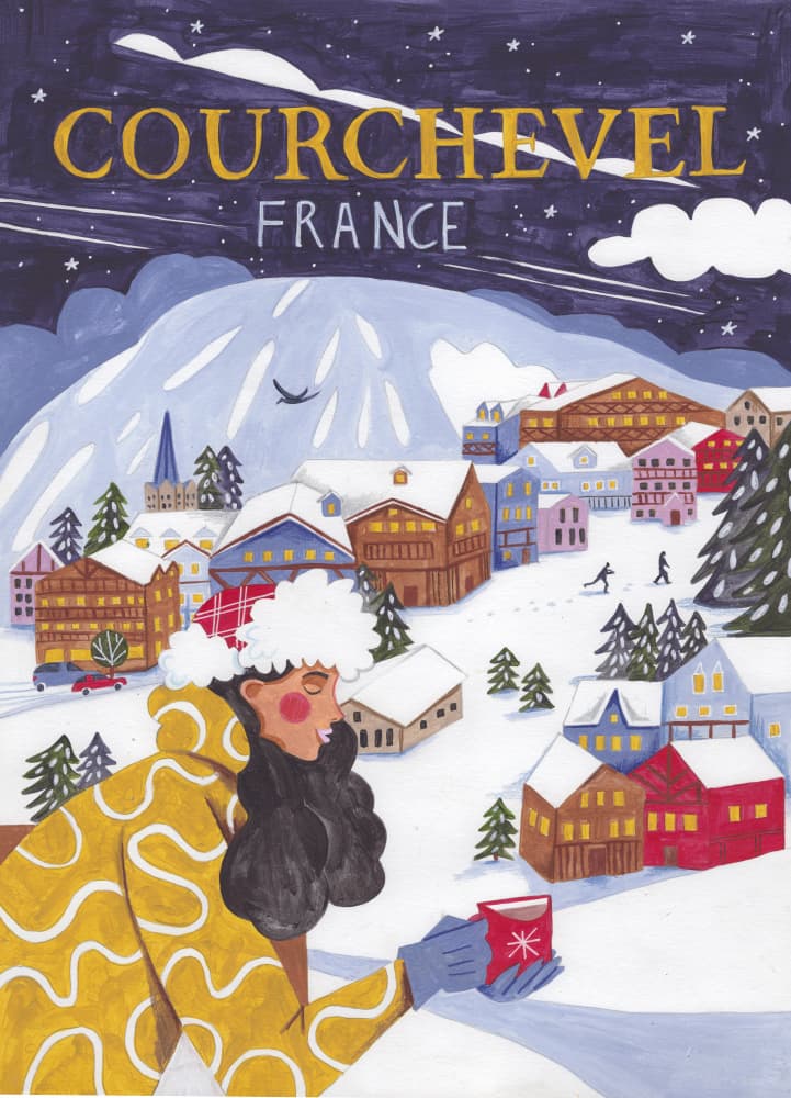 Travel Poster woman in France, Courchevel by Caroline Bonne Müller — canvas wall art