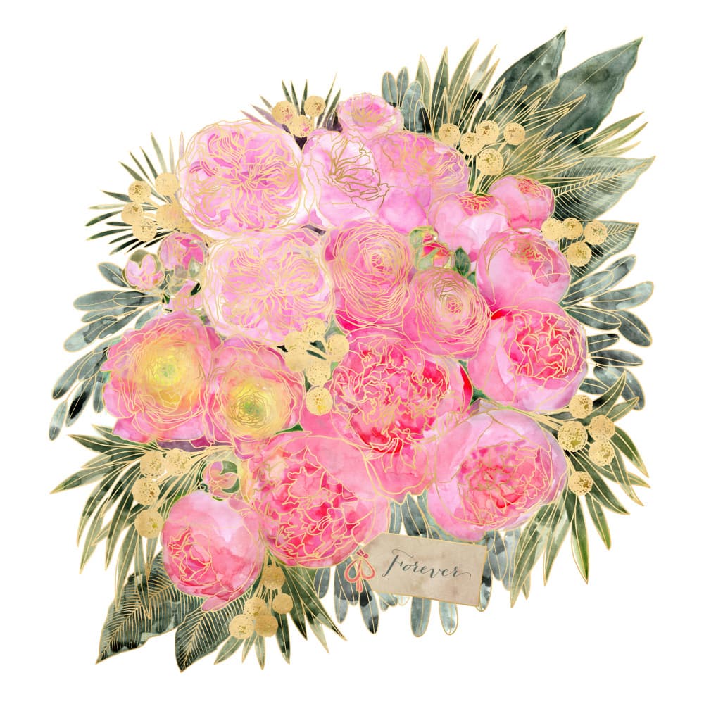 Pink Gold Floral Bouquet by Rosana Laiz Blursbyai — canvas wall art