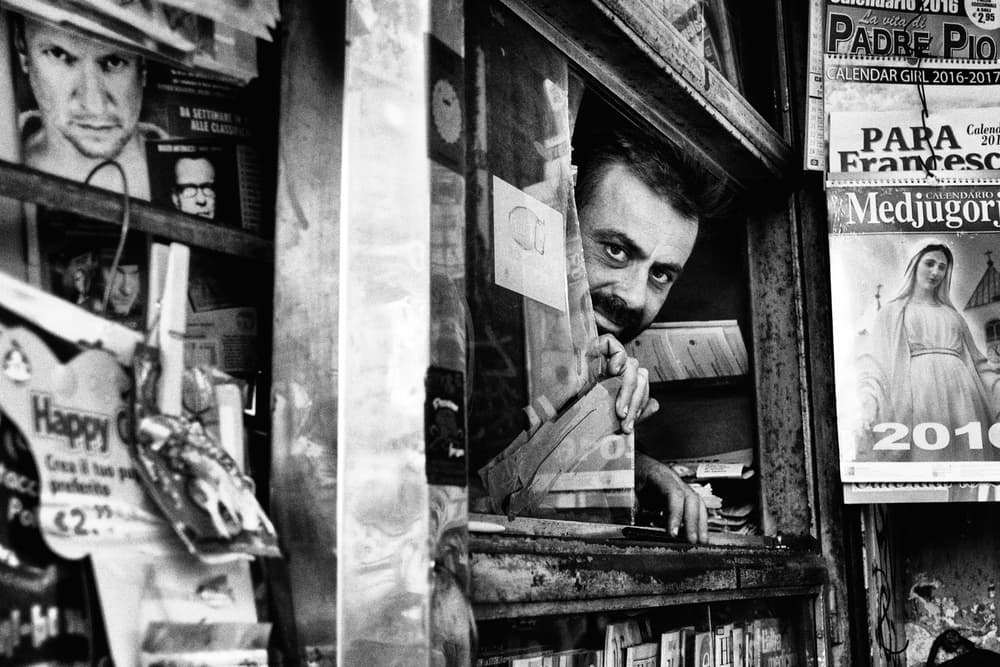 Curious Man Peeking Out by Antonio Grambone — canvas wall art