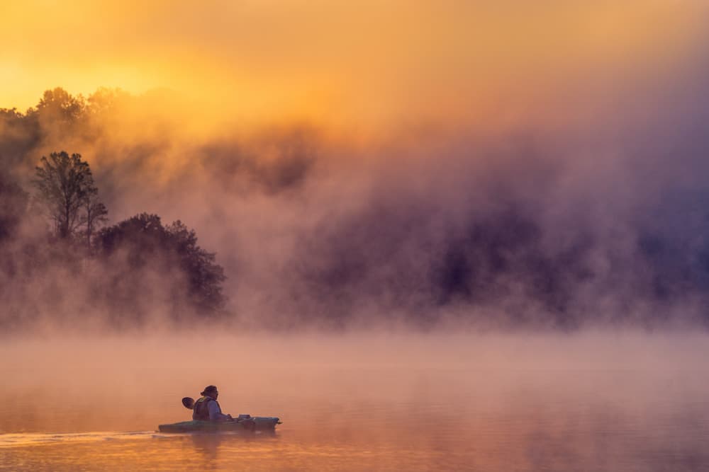 Sunrise Kayak Mist by Rae Zhang — canvas wall art
