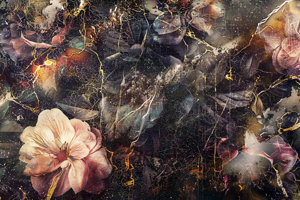 Dramatic Gold Flora by Rafal Kulik — canvas wall art