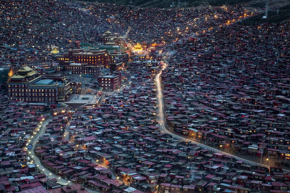 Glowing Mountain Monastery by Joe B N Leung — canvas wall art