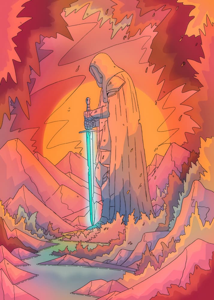 Mystic Knight and Glowing Sword by Stephen Wade — canvas wall art