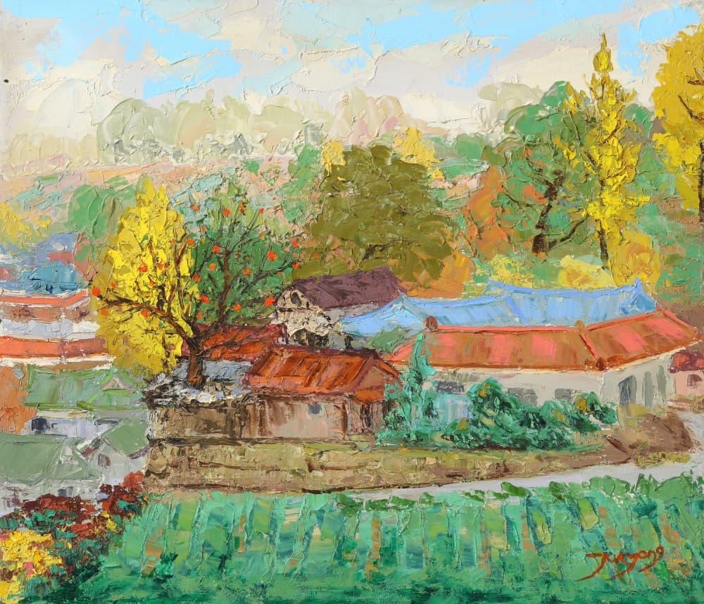 Colorful Autumn Village by Jukyong Park — canvas wall art