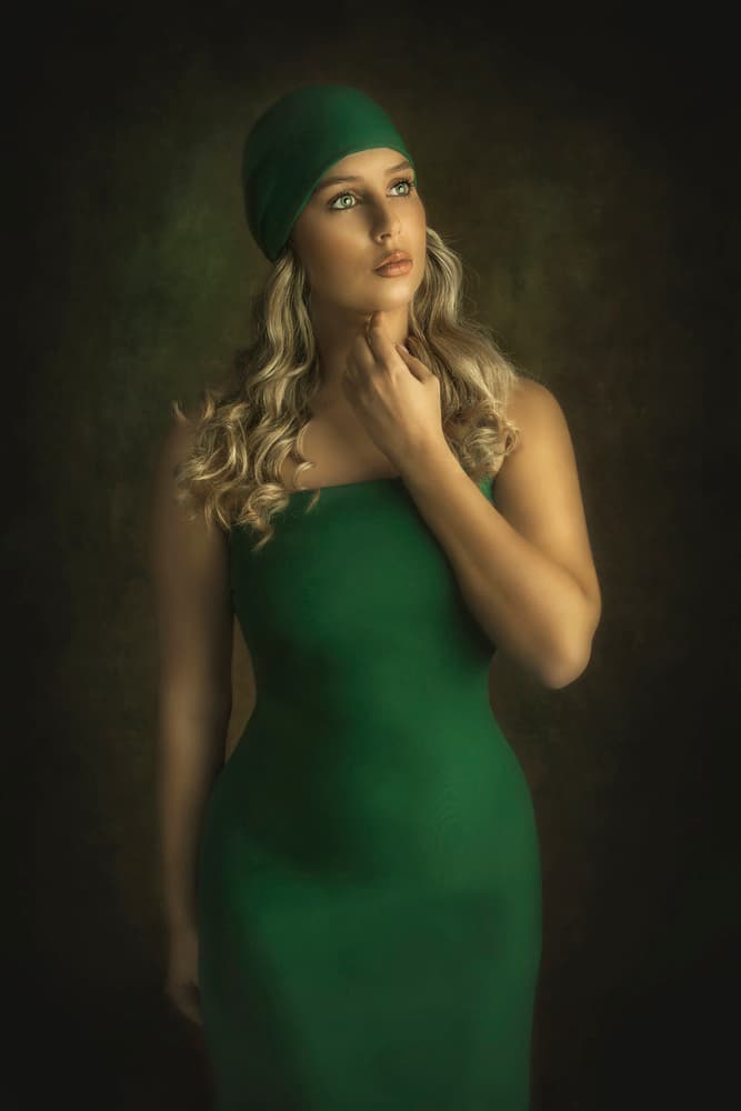 Pensive Woman in Green by Carola Kayen-Mouthaan — canvas wall art