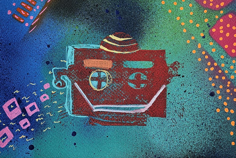 Colorful Robot Character by Olea Huuska — canvas wall art