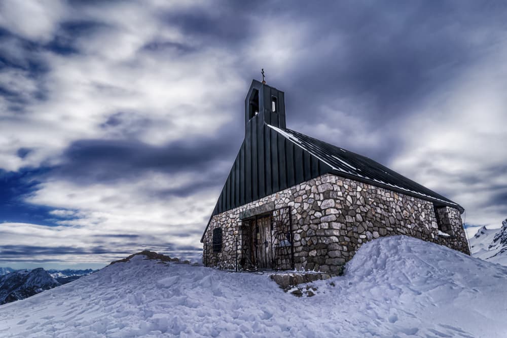 Winter Mountain Chapel by Michael — canvas wall art