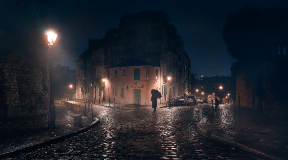 Rainy Parisian Night by Javier de la Torre — canvas wall art