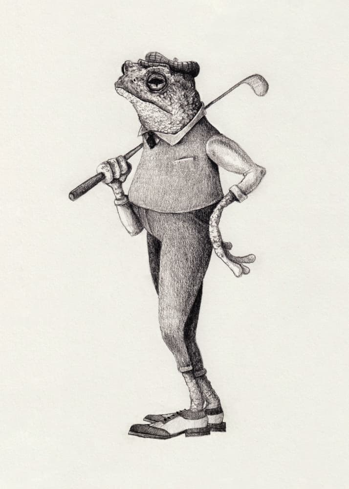 Frog In Vintage Golf Attire by Mike Koubou — canvas wall art