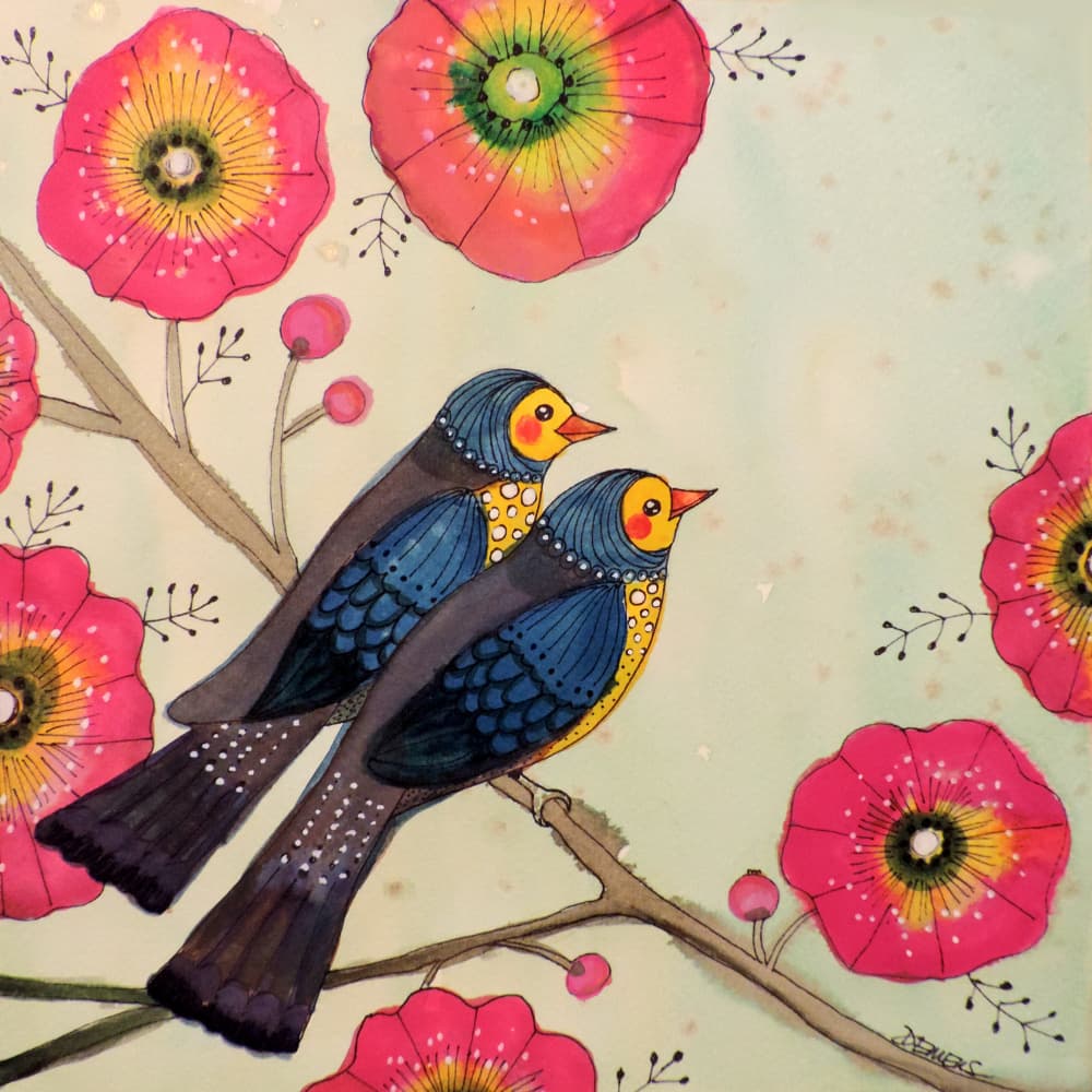 Whimsical Birds and Flowers by Sylvie Demers — canvas wall art