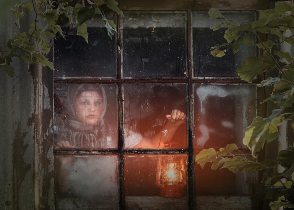 Child at Rustic Window by Normunds Kaprano — canvas wall art