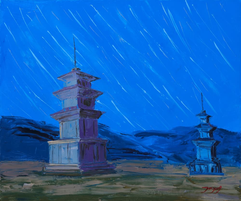 Ancient Pagodas Night Sky by Jukyong Park — canvas wall art