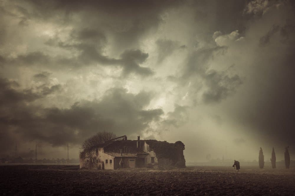 Moody Rural Farmhouse by Andrea Fraccaroli — canvas wall art