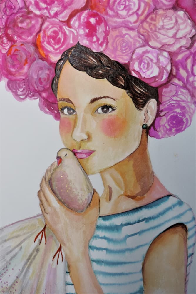 Woman with Floral Crown by Sylvie Demers — canvas wall art