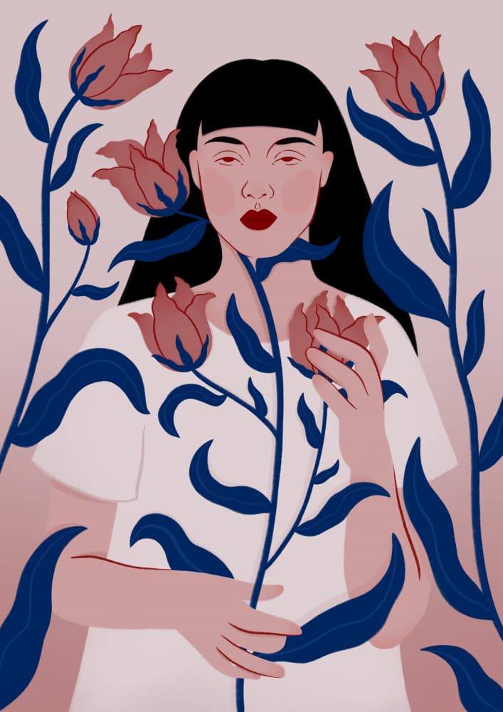 Serene Floral Portrait by Ida Alvarsson — canvas wall art